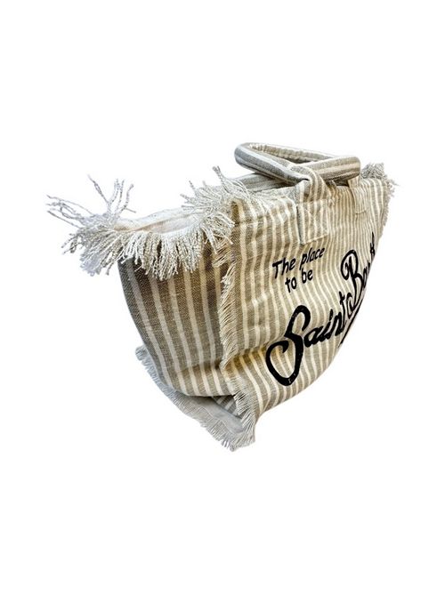 borsa donna vanity in lino a righe beige e bianco MC2 Saint Barth | VANITY LINEN-LINEN STRIPESV11
